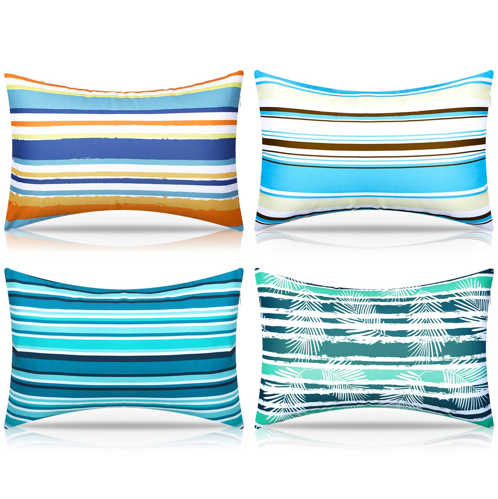 Hollowfly 4 Pack Inflatable Beach Pillows with Removable Washable Covers Hawaii Tropical Style Portable Air Pillows for Vacation Sand Tanning Pool and