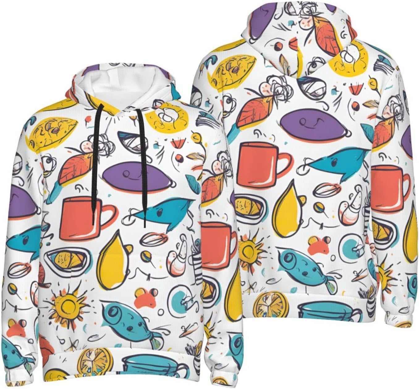 colorful Hand Drawn Feathers On White print Men's novelty hoodie print sweatshirt for casual pullovers for both men and women