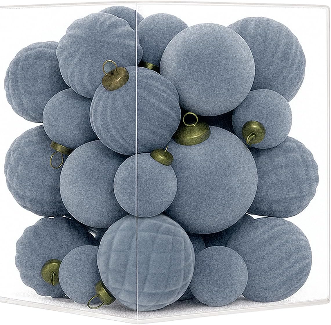 XmasExp 36PCS Velvet Christmas Ornaments Set Mixed Flocked Balls Ornaments Shatterproof Christmas Tree Decorations for Holiday,Party,Home(Light Blue)