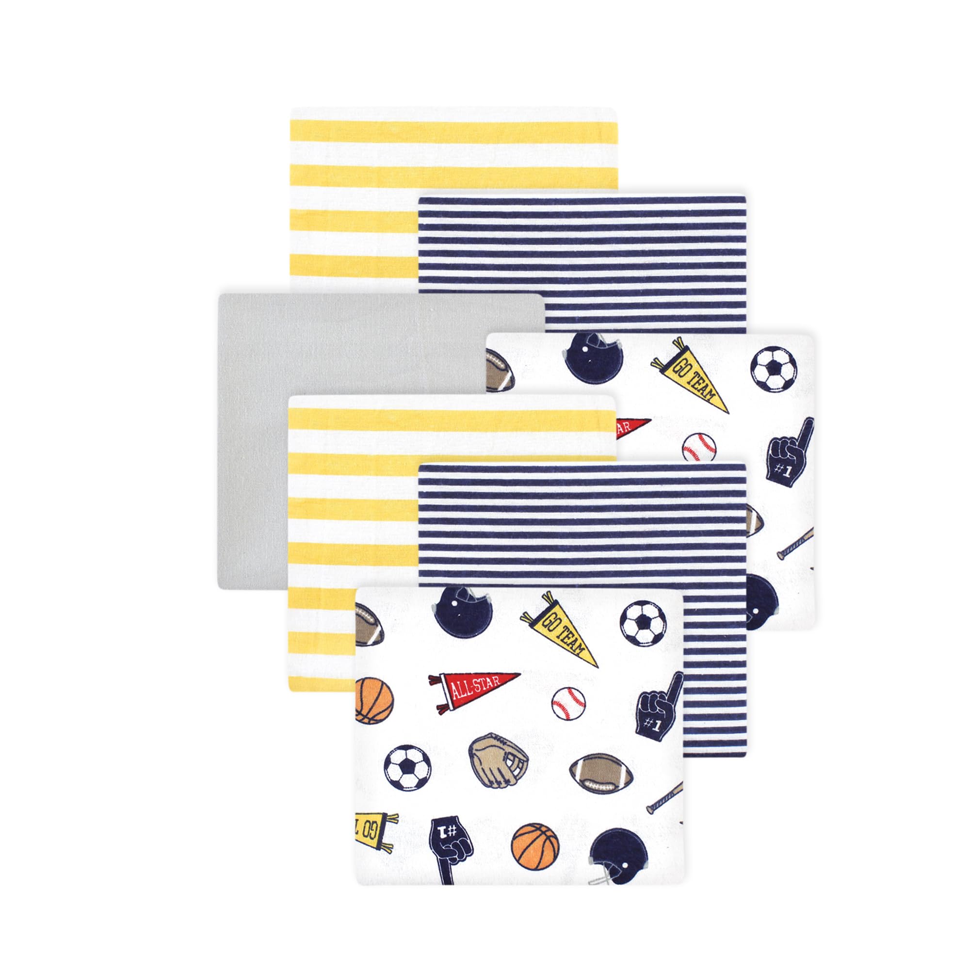 Little Treasure Hudson Baby Cotton Poly Flannel Receiving Blankets Multipack, Blue Sports Fan, 30x30 inches