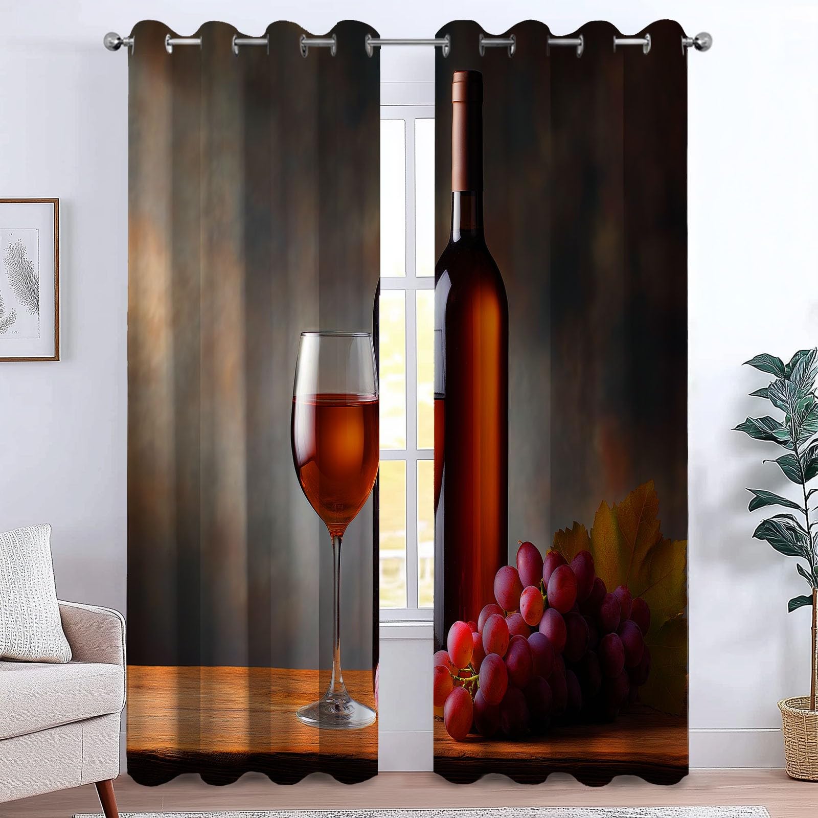Zasłony zaciemniające, przelotki, fotografia życia, delikatne wino, szare, miękkie, zestaw zasłon do salonu, sypialni, pokoju dziecięcego, dekoracja okna, 2 panele, 140 x 250 cm