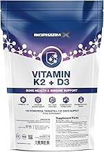 Vitamin D3 & K2 MK7 5000IU / 100µg - 120 Easy to Swallow Tablets (4 Month Supply) High Strength D3 and K2 Supplement - Manufactured in The UK by BioPharmX