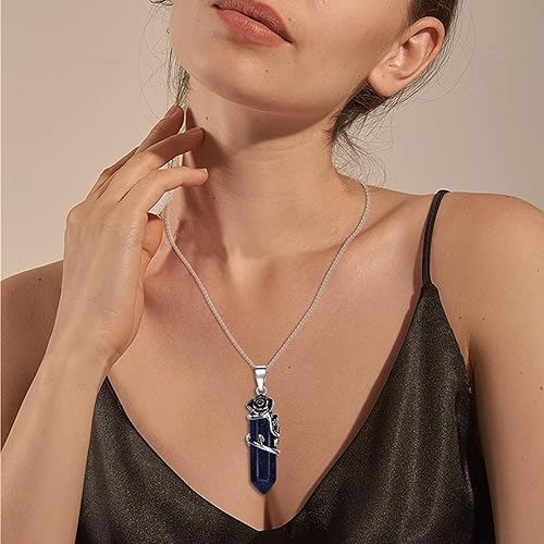 Miniatura 2 de Collar de cristal curativo de cuarzo rosa natural envuelto en flores, dije de piedra preciosa hexagonal puntiaguda para curación de reiki, collar de