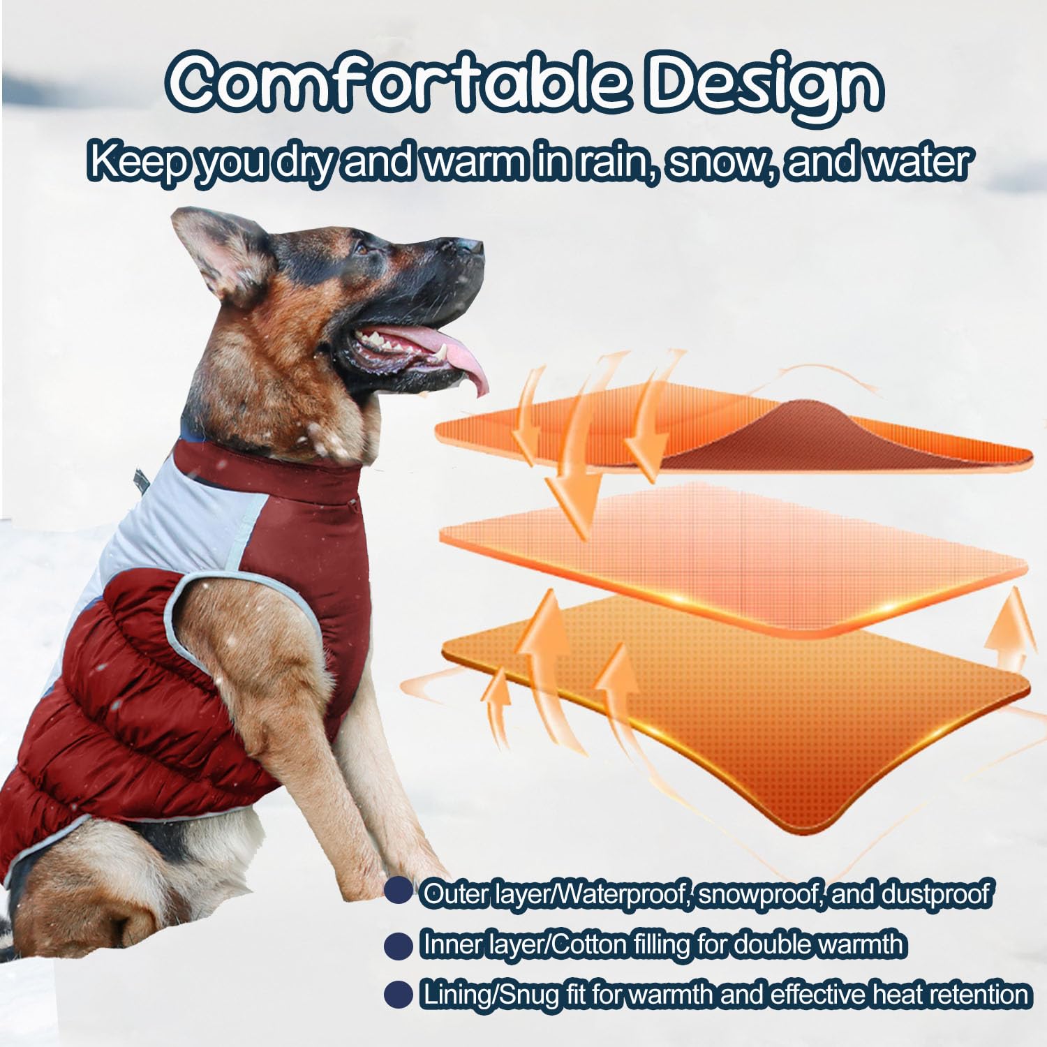 Manteau Chien Hiver, XL-5XL Manteau Chien Imperméable Hiver avec Fermeture Eclair,Mantea u Chie-n Réfléchissant Confortable Réglable,Doudoune Chie n pour Moyens Grands Chiens,Rouge 4XL