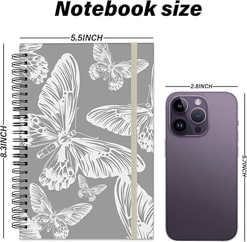 Miniatura 2 de Cuaderno de espiral, diario de tapa dura, cuaderno de espiral con rayas anchas, A5 de 5.5 x 8.3 pulgadas, papel grueso de 80 GSM, 60 hojas y 120