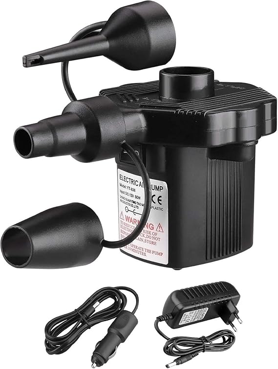 Elektrische Luftpumpe, Elektropumpe mit 3 Luftdüse Kompressor für Luftmatratzen, Schlauchboote