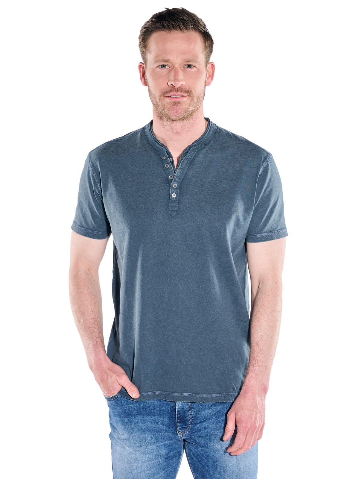 Herren Henley T-Shirt mit Knopfleiste, Indigoblau