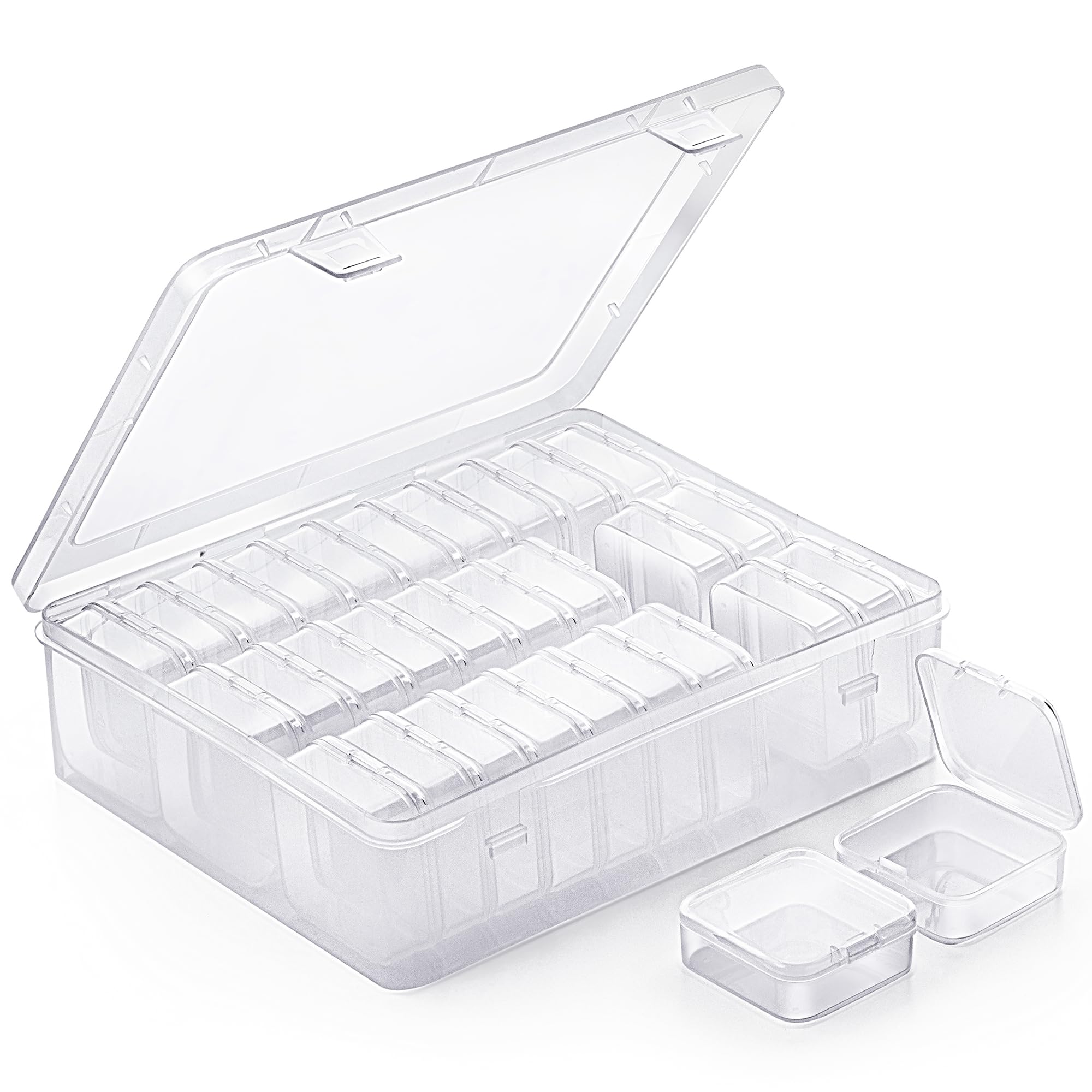 MOLN HYMY Bead Organizer, 30pcs Clear Bead Containers for Organizing, Small Plastic Box with Hinged Lids and 60 Labels for Bracelet Making DIY Jewelry Crafts and Various Accessories