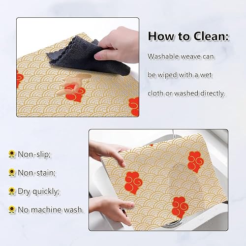 Miniatura 6 de LuGeKe Juego de 4 manteles individuales con estampado de nubes rojas, resistentes al calor, resistentes a las manchas, antideslizantes, para mesa de