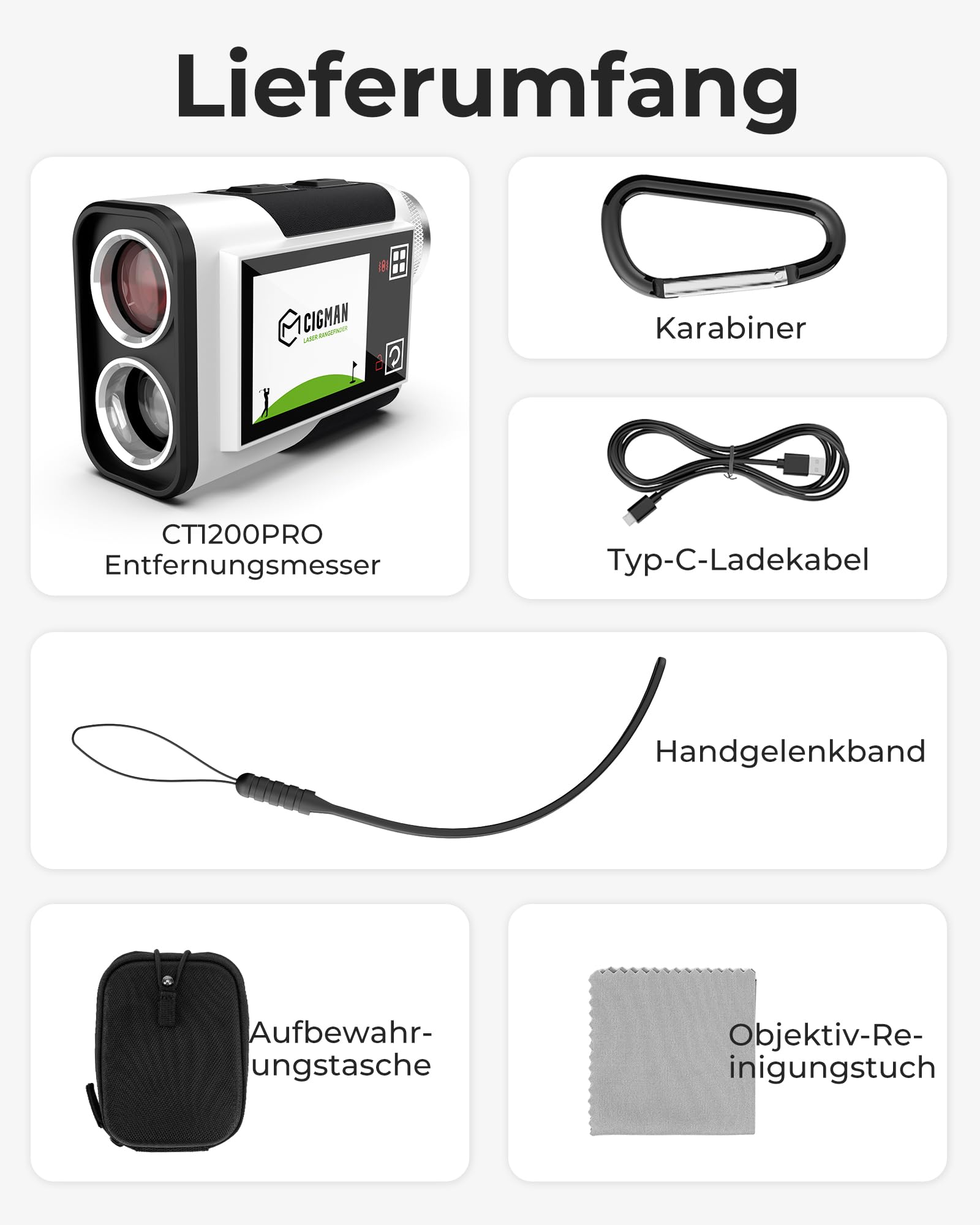 CIGMAN 1312Y Laser-Golf-Entfernungsmesser mit seitlichem Touchscreen, Neigungskompensation, 6-fache Vergrößerung, ±1Y Genauigkeit, Magnetstreifen, externes Farbdisplay, Flaggensperre, ±1 m Genauigkeit