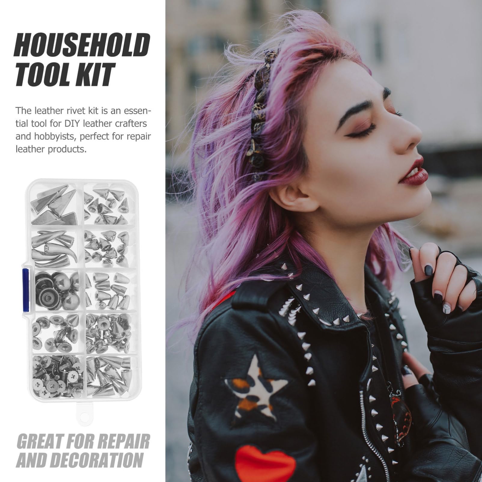 Lurrose Diy Punk Nieten Set Alloy Spikes Für Kleidung Taschen Und Schuhe Einfache Installation Und Langlebige Dekoration Für Leder Und Textilien