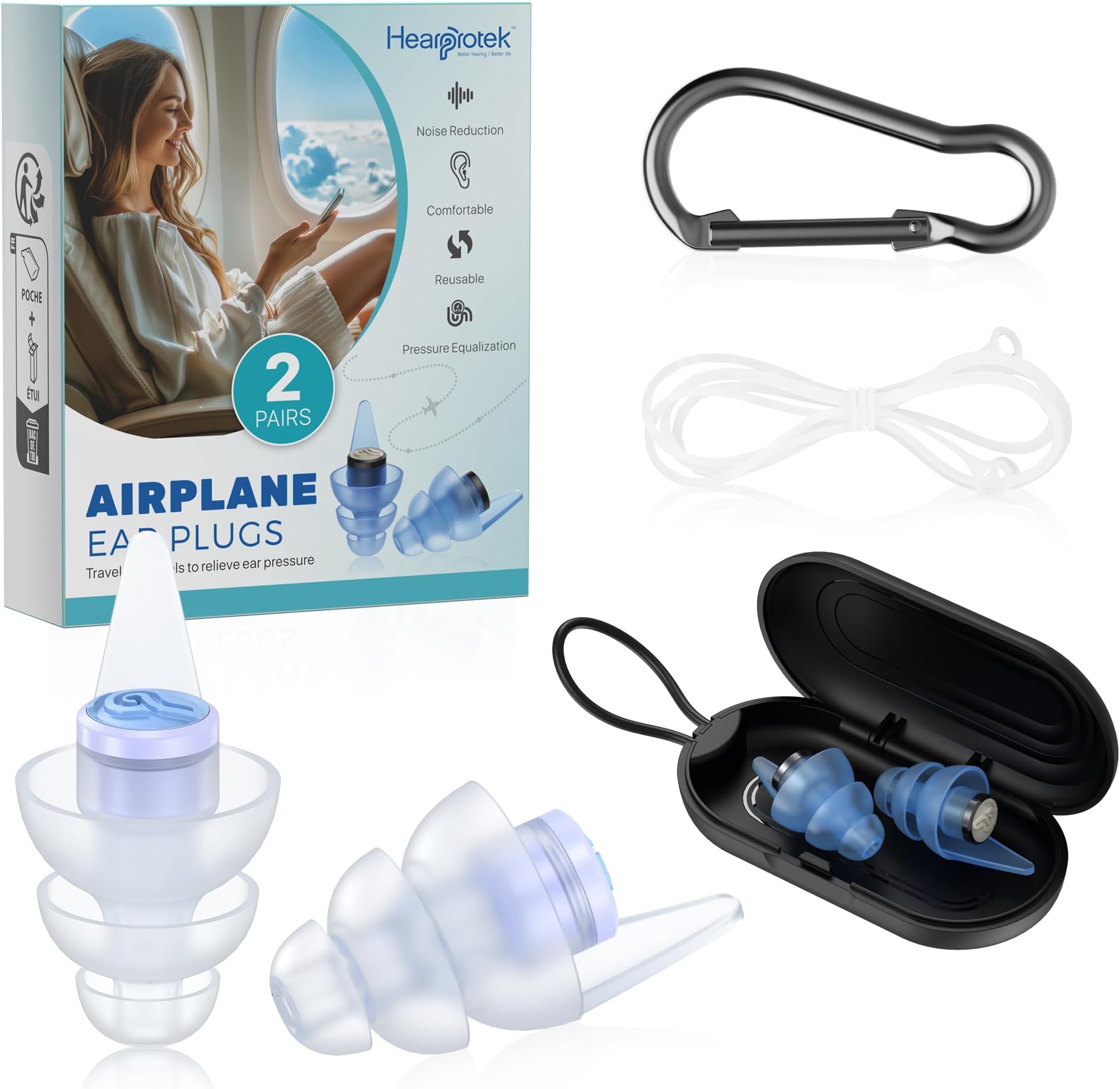 – Ear Plugs for Flying, 2 Pairs Reusable Silicone Flight 24db Noise Reduction Earplugs for Air Pressure with Carrying Case, Travel Essentials for Adults M&L Size