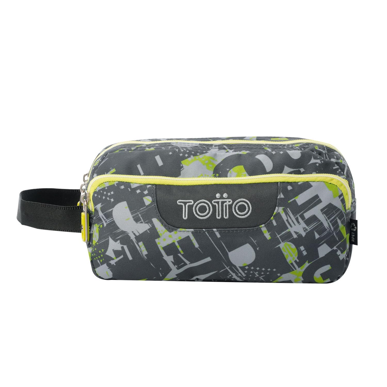 TOTTO - Astuccio scolastico a 3 scomparti, modello Agapec, astuccio grande, dimensioni 23 x 11,5 x 10,5 cm, manico laterale, manici ergonomici con PVC, tessuto resistente, stampa Texgrunge