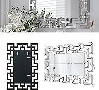 Vista 5 de Espejos decorativos grandes de pared, espejo decorativo de arte moderno con diseño veneciano griego, espejos de pared rectangulares plateados