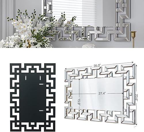 Miniatura 5 de Espejos decorativos grandes de pared, espejo decorativo de arte moderno con diseño veneciano griego, espejos de pared rectangulares plateados