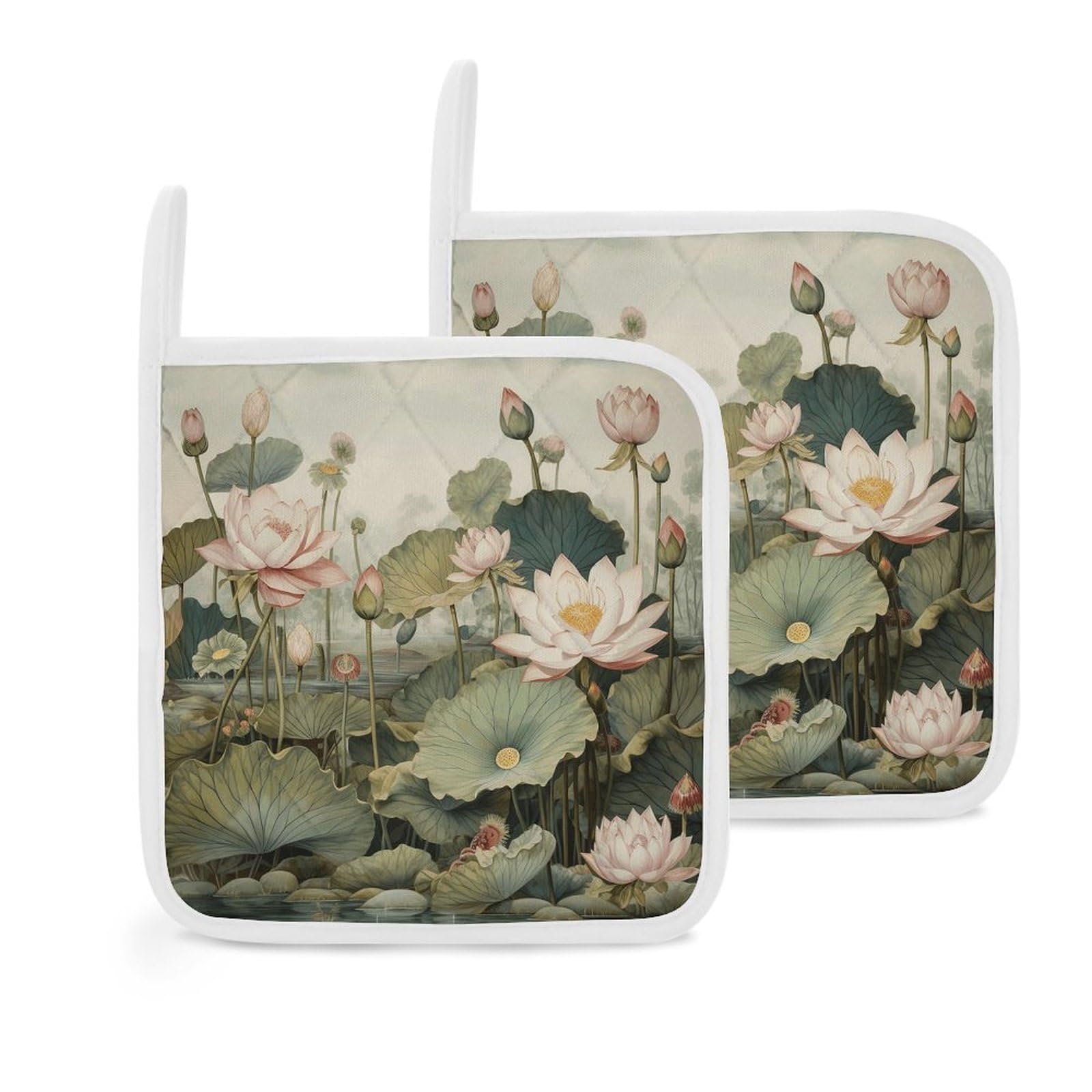 Btcowzrv Style Hand Drawn Flower 2 Pack Pot Holders For Kitchen, Heat Resistant Potholder Set With Hanging Loops, Hot Pads For Oven Baking Cooking
