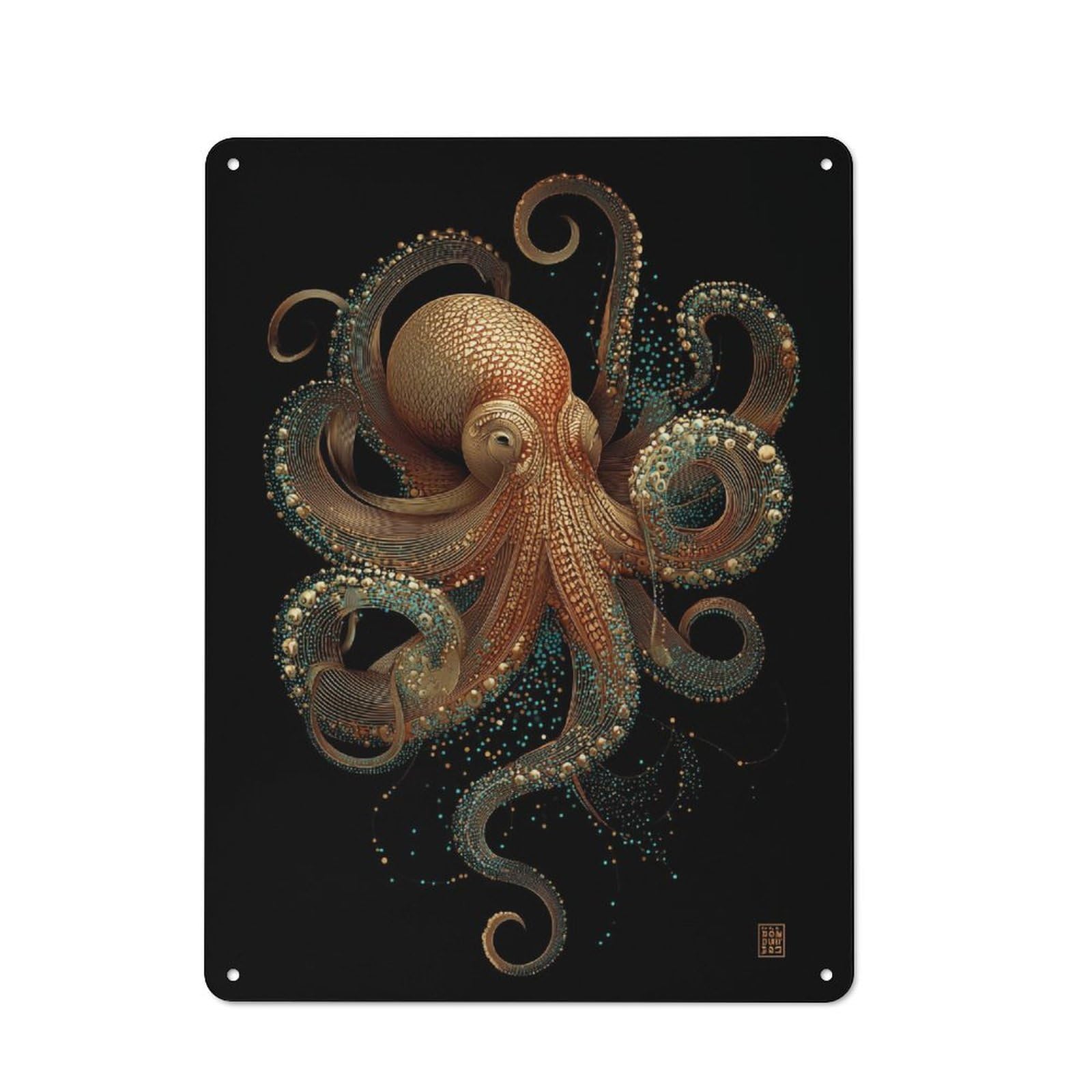 Junmoney Golden Octopus Artistry Metal Plaque 40X30cm With For Hallway Wall, Retro Decor, For Wall Display Collectors