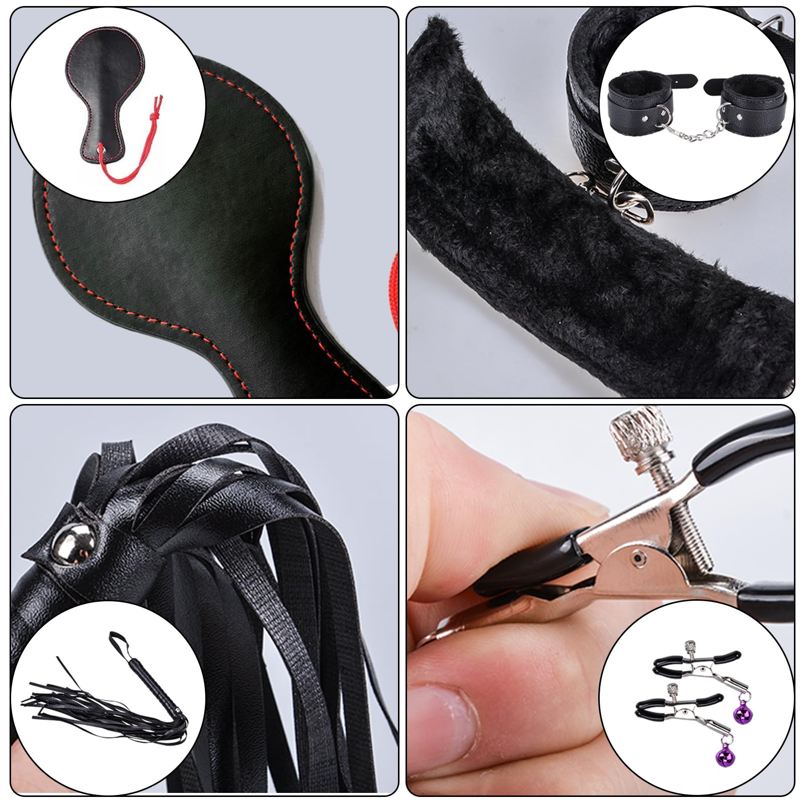 Qoosea 26 Piezas SM Bondage Kit, BDSM Restraints Kits Erótico Set Juguetes Sexuales Plug Anal Butt Plug Set para Parejas Bondage Set Esposas para Principiantes y Experimentados