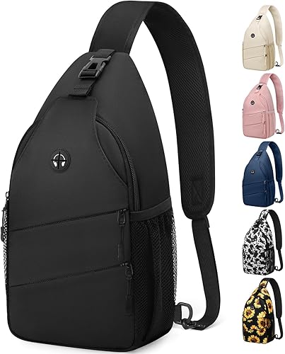Vista 23 de Bolsos cruzados para mujeres y hombres, mochila de moda, bolsa casual para el pecho con correa de hombro convertible Negro