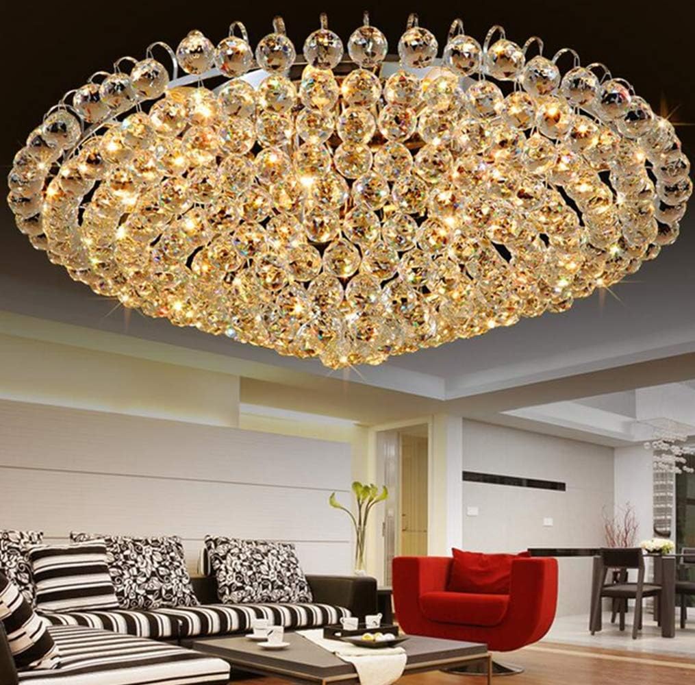 A Million Luxury Crystal Chandelier Flush Mount 31.5" Modern Minimalist Design Pendant 15-Light Ceiling Light Fixture for Living Room Bedroom Restaurant Kitchen Lobby, E12 Socket