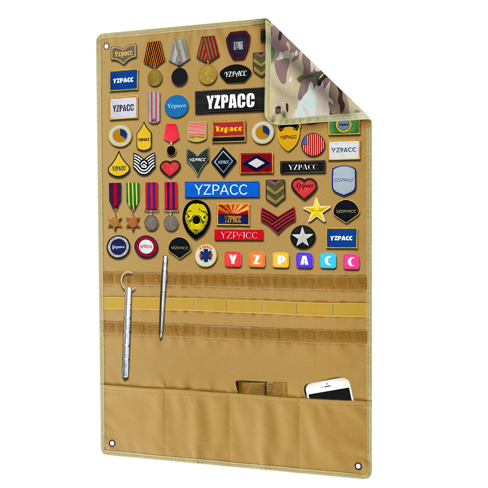 Tactical Patch Display Board, Pannello pieghevole con superficie ad anelli per appendere patch militari di combattimento per l'esercito