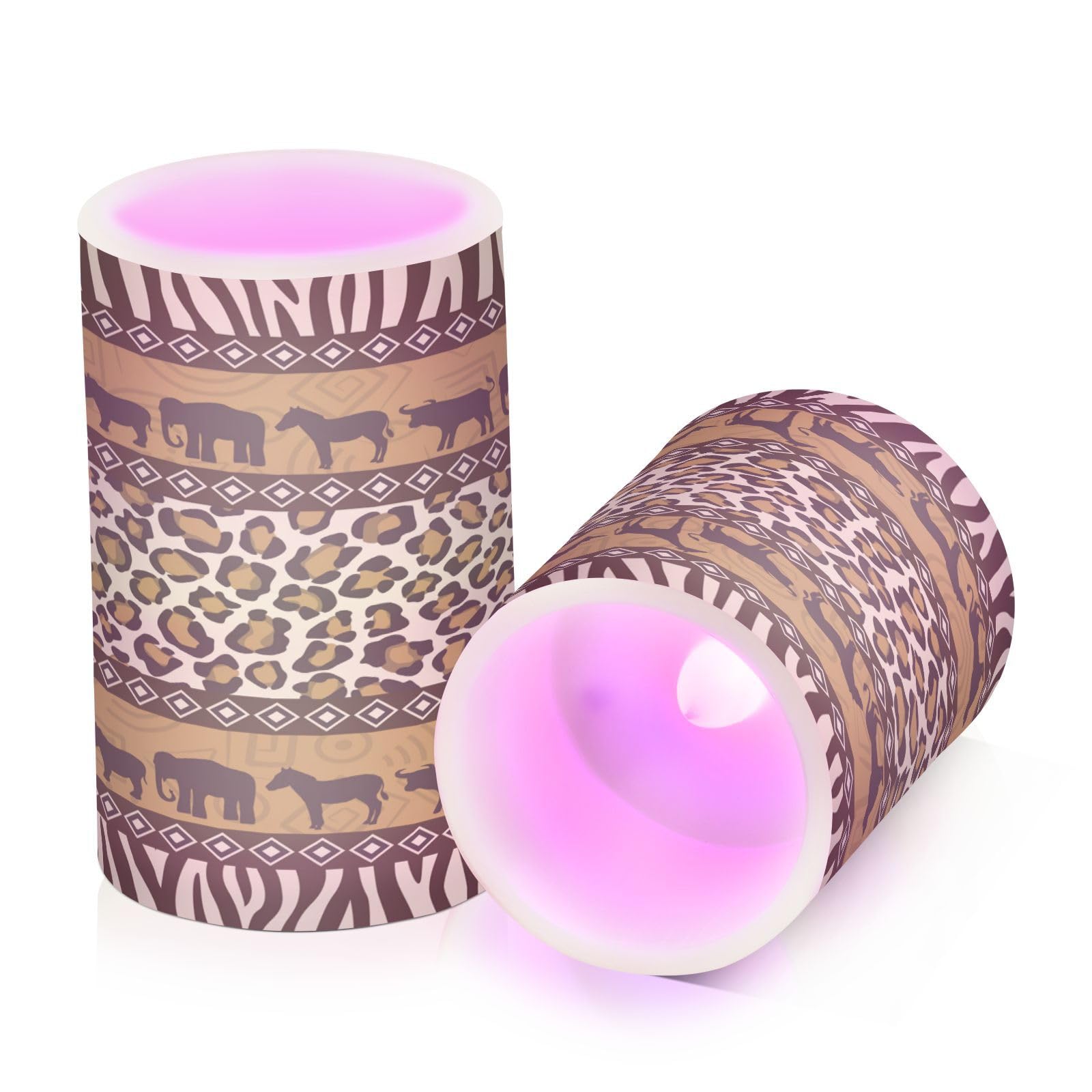 ALAZA African Leopard Print Flickering Flameless Candles Battery Operated with Remote Timer,Tea Light Candles LED Pillar Votive Candles Set of 2 for Outdoor Indoor Decorations