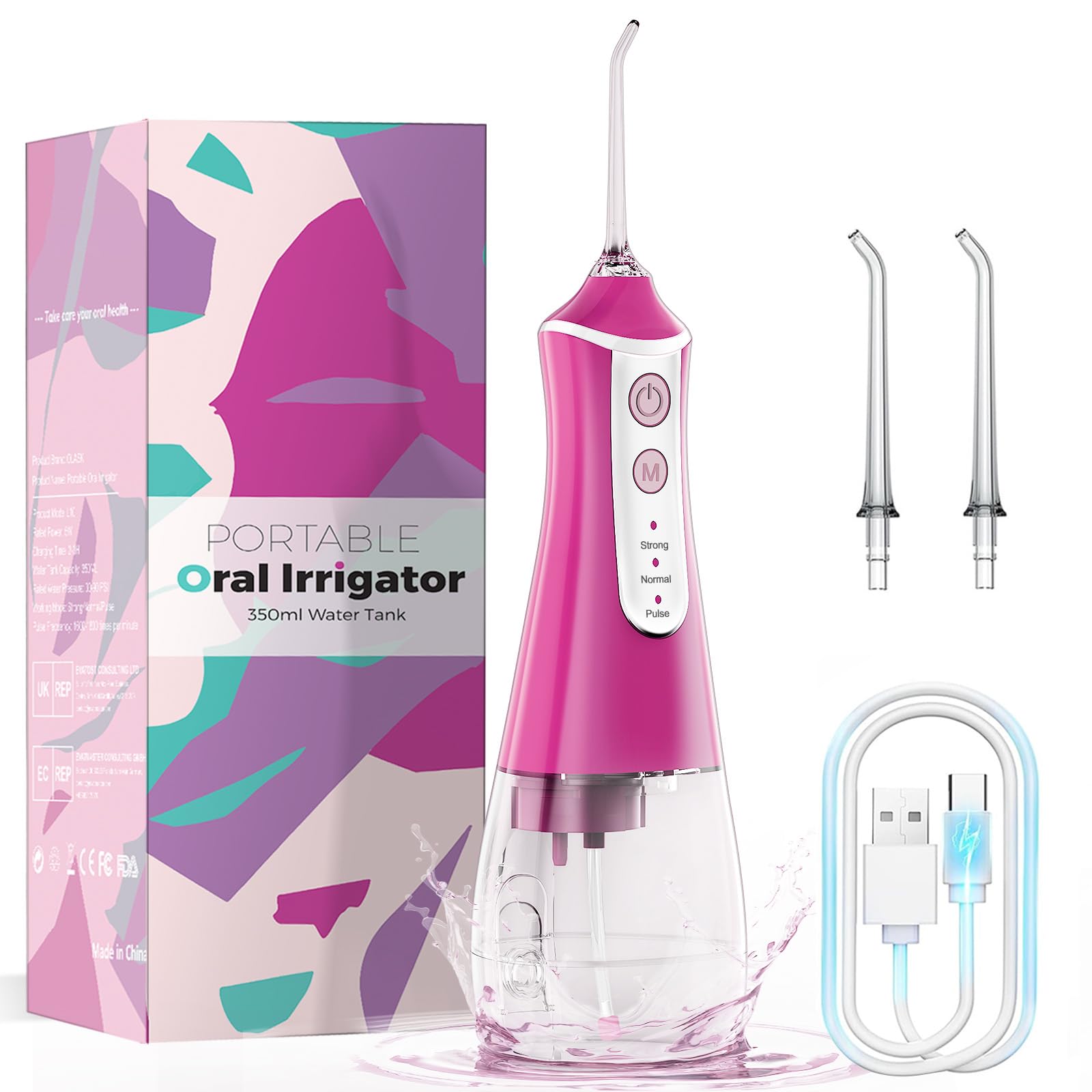 Water Flosser for Teeth Cordless & Oral Irrigator Dental Flosser, 350ML Portable flossers for Teeth Care Home Use and Travel, 3 Modes, Rosy Red-image-22