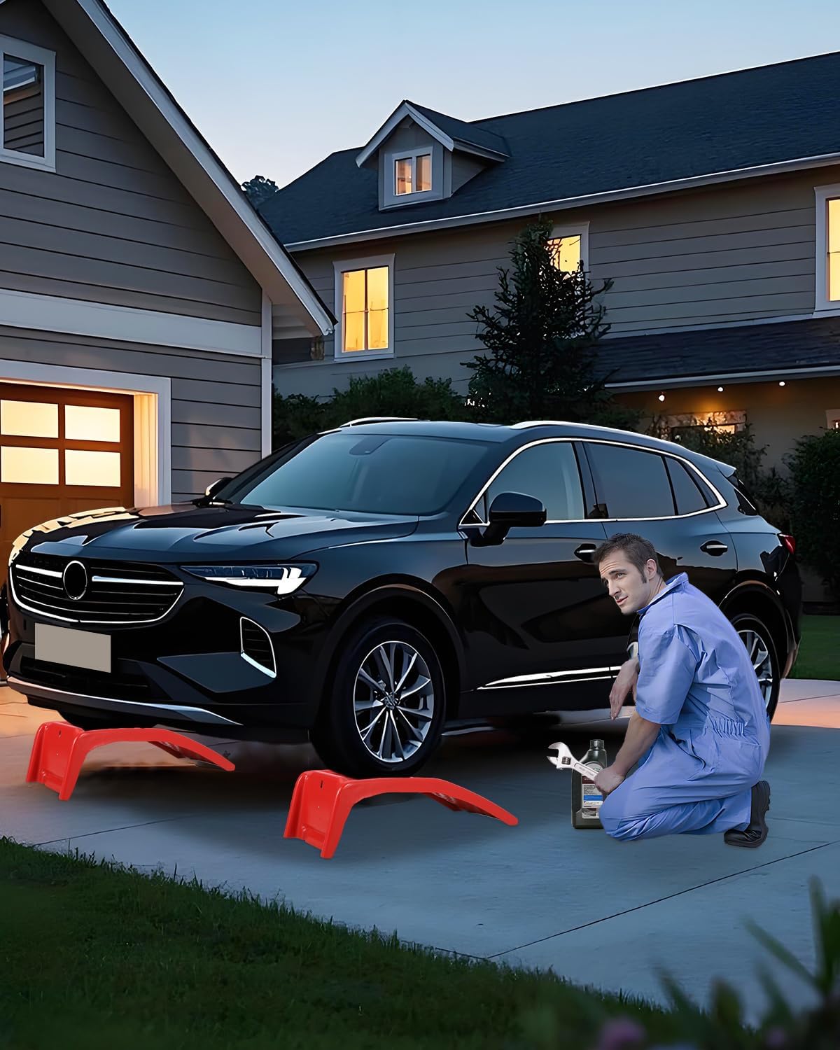 8 in Lift Steel Car Ramp, Heavy Duty Truck Ramps with Non-Slip Metal Ramp Pair, 2000 LBS Per Ramps for Oil Changes, Car Repair or Vehicle Maintenance