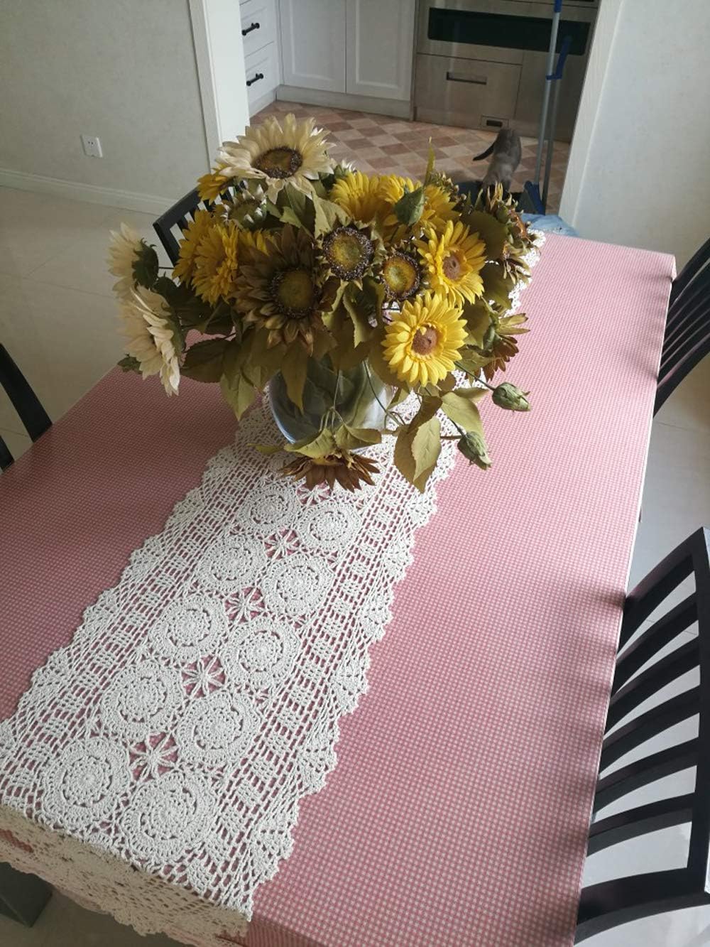 Damanni Oval Cotton Handmade Crochet Lace Table Runner Doilies Dresser Scarf ,15 Inch by 63 Inch，Beige