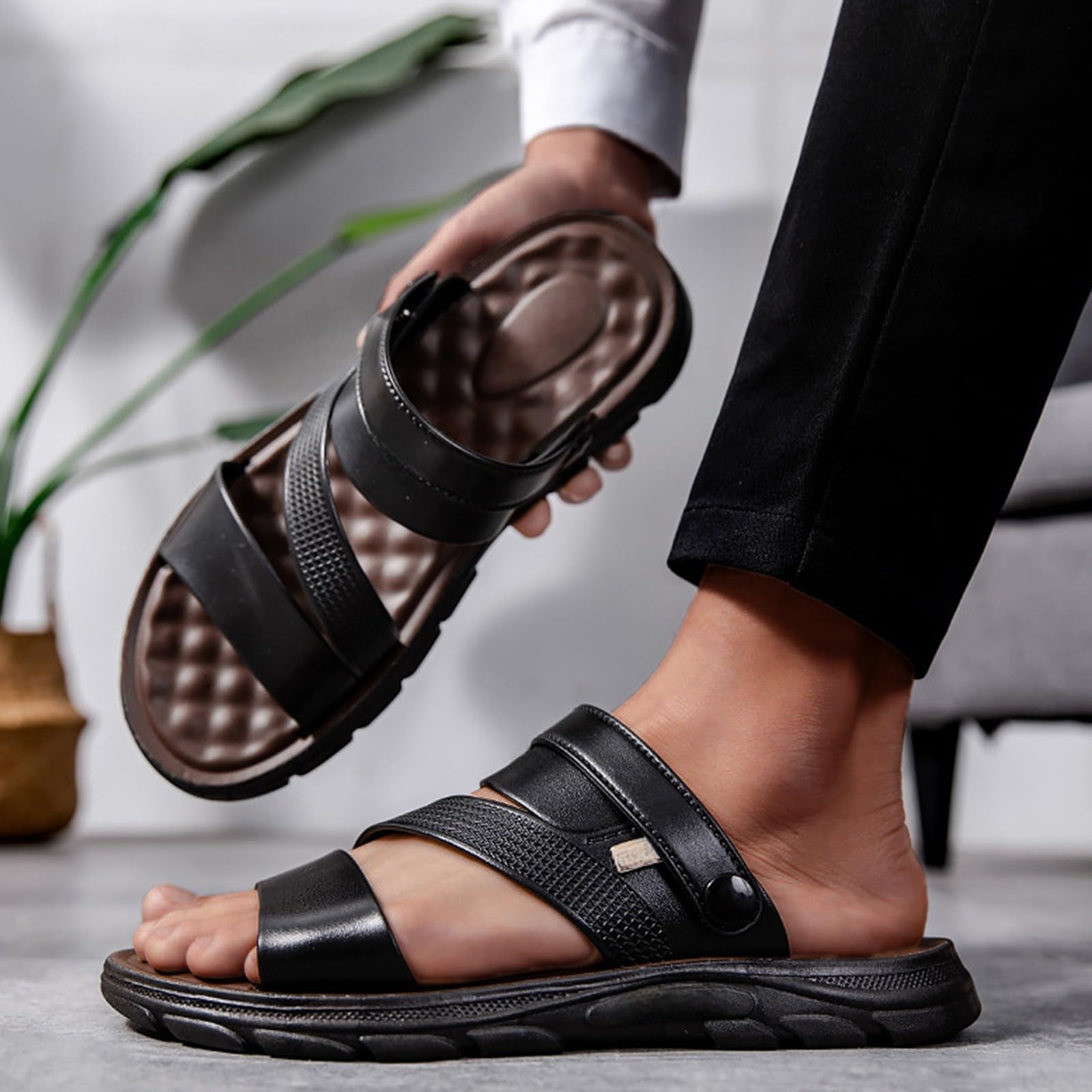 Sandales pour homme en cuir, tongs en cuir, sandales spartiates pour homme, sandales orthopédiques, sport, trekking, randonnée, semelle souple résistante à l'usure, chaussures d'été et sandales de