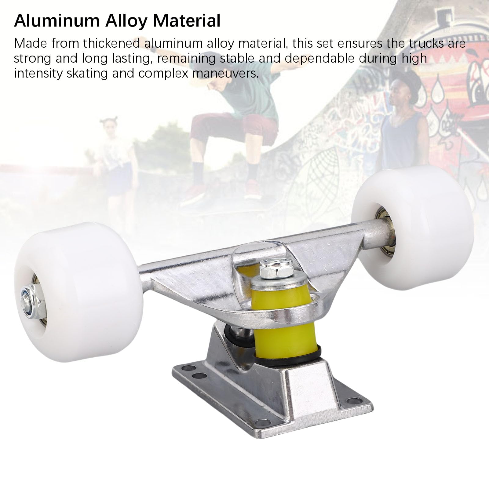 SUNGOOYUE Skateboard Trucks Wheels Set, Pack de 2 Alliages en Aluminium 5 Pouces Trucks de Rue 45 Mm Roues de Poignée pour Le Patinage de Patinage de Rue Performance (Silver)