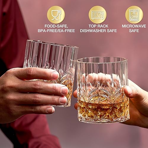 Miniatura 3 de Hlukana Juego de 6 vasos de whisky de plástico Tritan irrompibles, vasos de 14 onzas antiguos para whisky escocés, ron de cóctel, bourbon, licor de