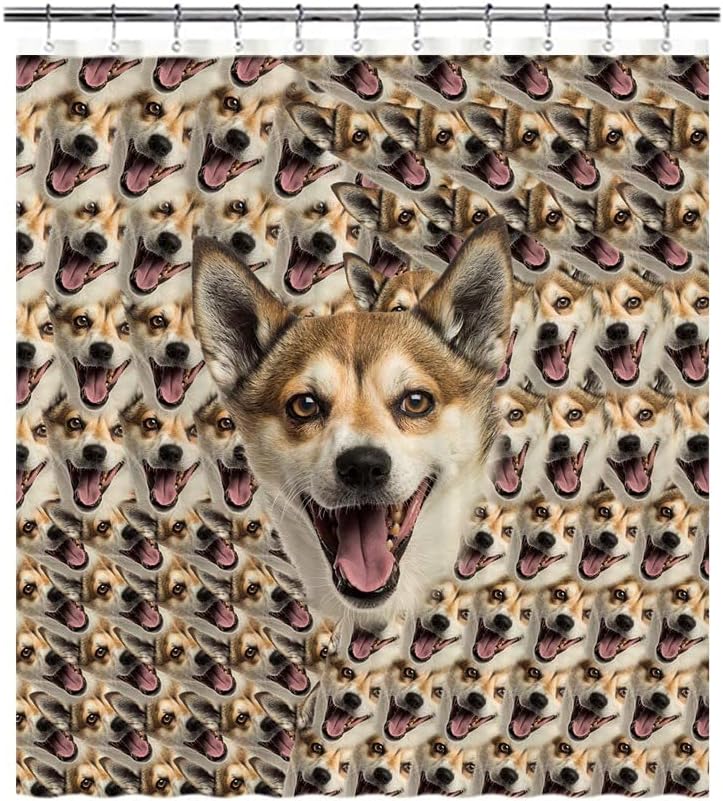 Funny Newfoundland Dog Animal Faces Heads Shower Curtain Waterproof Ployester Bath Curtain with Hooks 66x72 Inch
