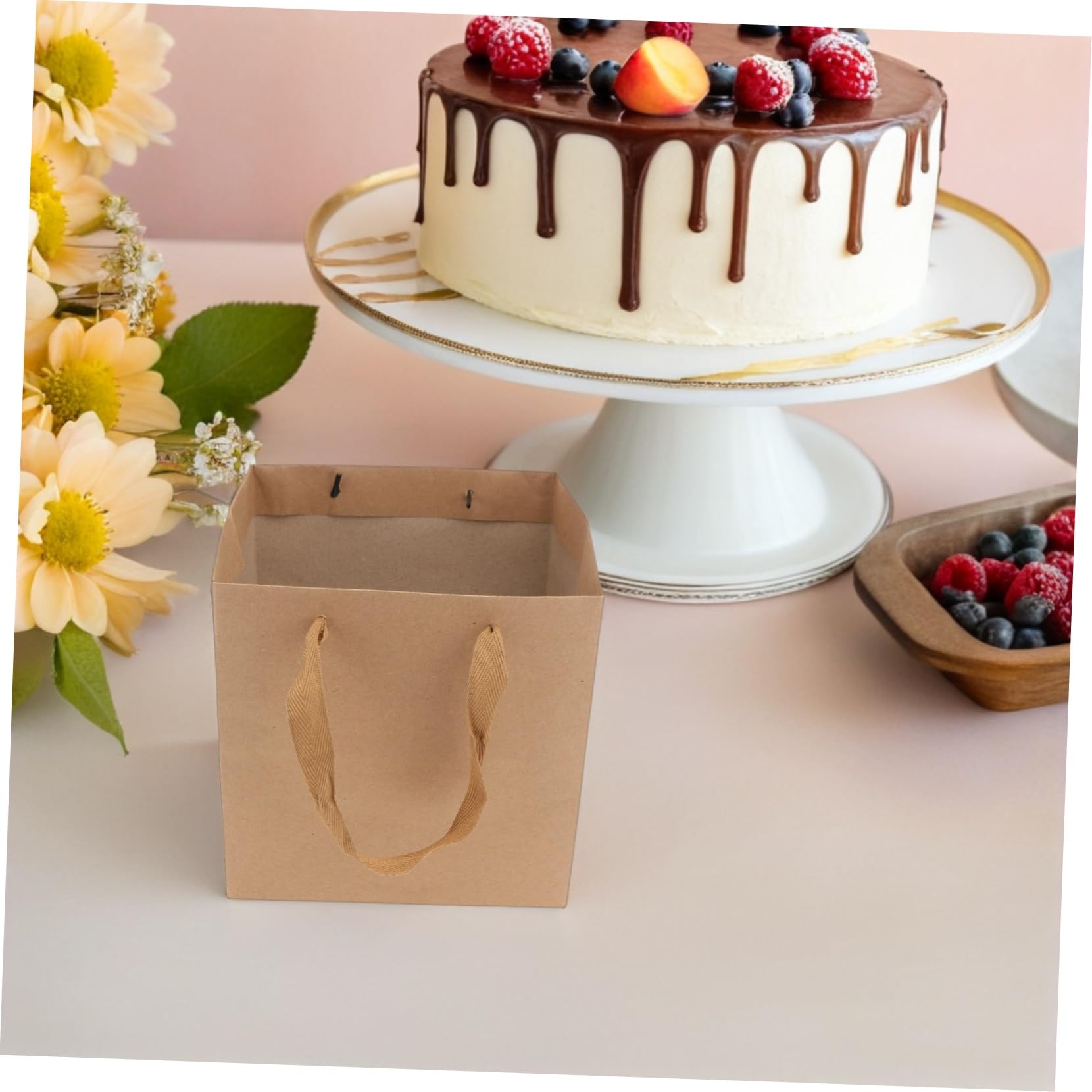DIKACA 10 Piezas Bolsas Kraft Cuadradas con Asas de Resistentes para Flores Regalos y Repostería Diseño Elegante para y Tiendas de Regalos