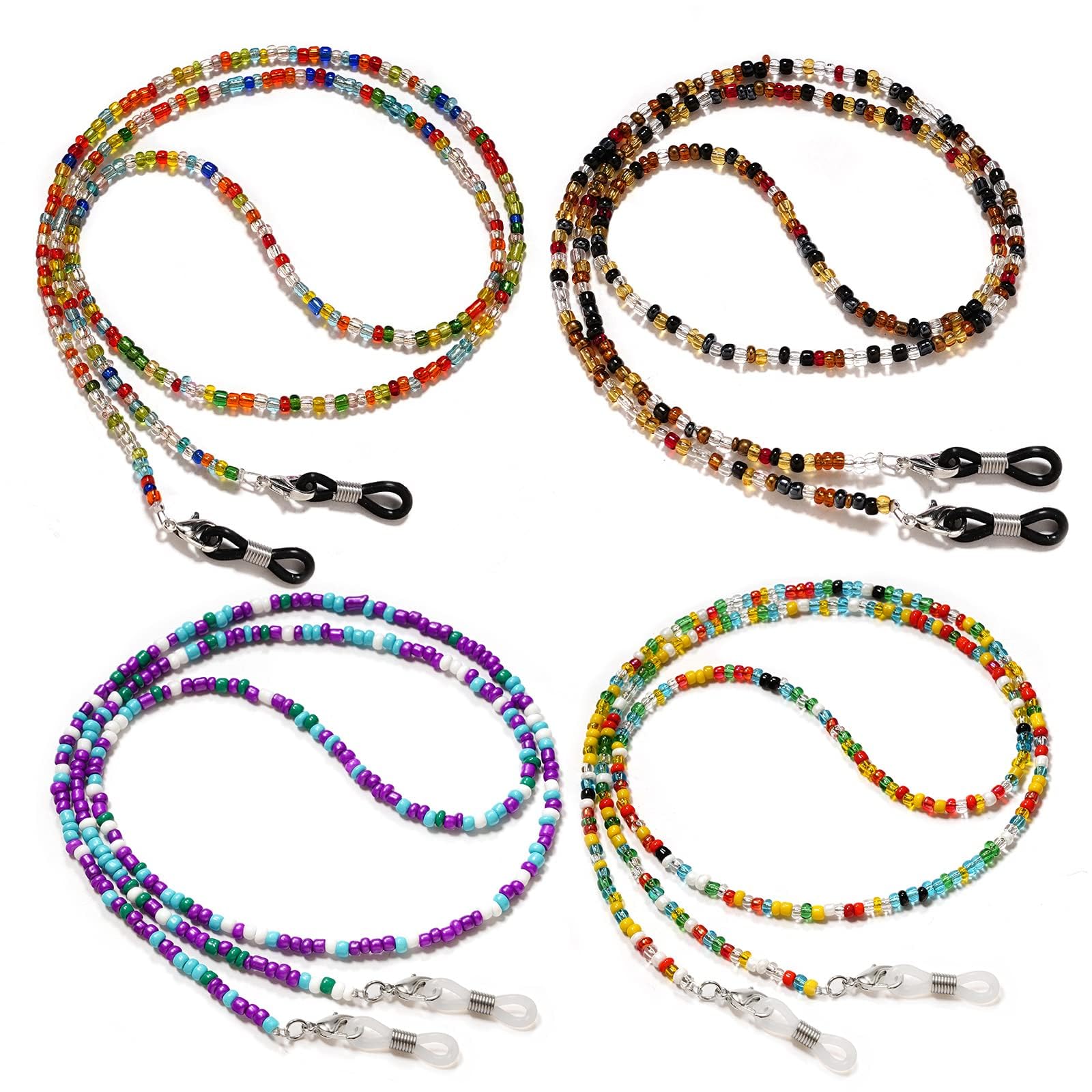 BILIONEBeaded Eyeglasses Chain, 4 PCS Colorful Bead Glasses Strap Anti-slip Spectacles Cord, Sunglasses Straps Lanyard Eyewear Strap for Women Sports