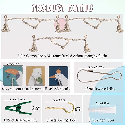 Miniatura 6 de Organizador de exhibición de cadena de juguetes de peluche, organizador de juguetes fuerte, cadena de almacenamiento, soporte de juguetes de peluche