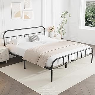 Yocreat Double Metal Bed Frame with Large Storage Space,Black Modern Style Metal Bed Frame,Durable Steel Construction and Easy Assembly（135x190cm）