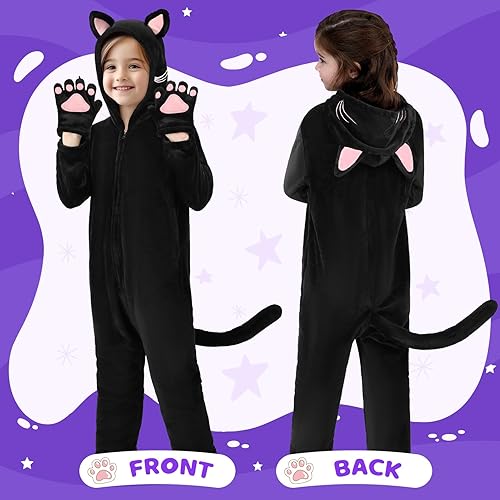 Miniatura 4 de GIFTINBOX Disfraz de gato para niñas, disfraz de animal, disfraz de gato negro dálmata para niños, disfraces de Halloween para niños