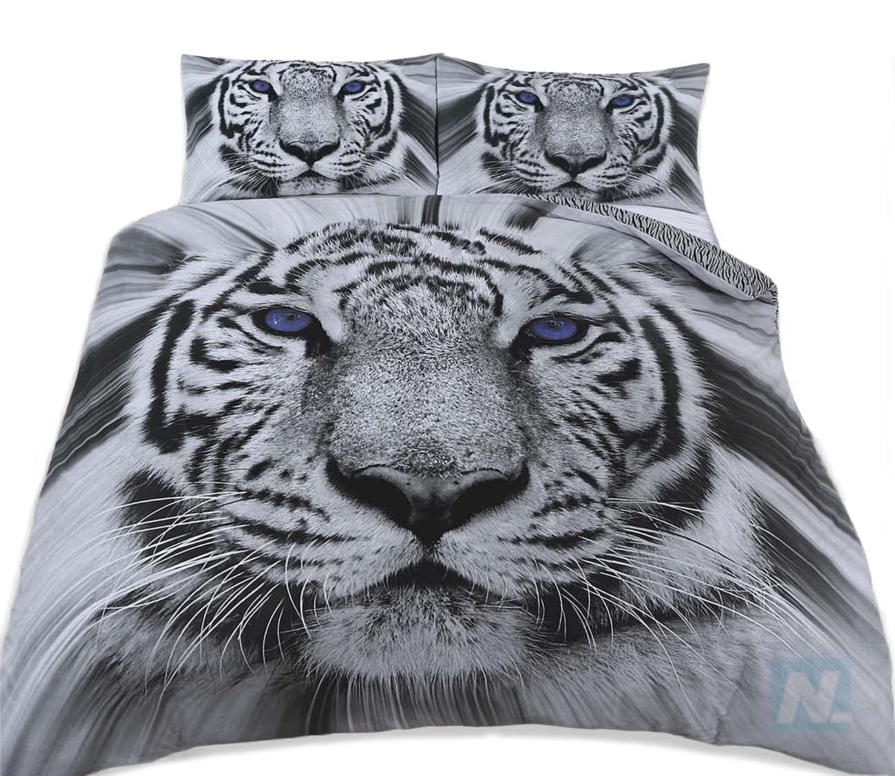 Northern Luxe 3D White Tiger Exclusive - 3D Duvet Cover Set Animal Effect For Children's And Adults Printed With Pillow Cases Quilt Bedding Set (, Double)