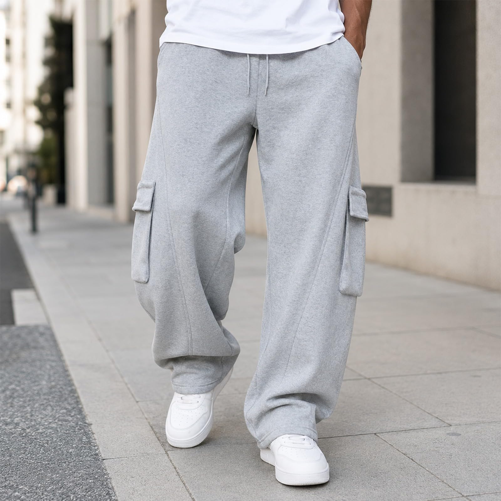 Pantalones de chándal holgados para hombre, de algodón, con cordón, con bolsillos, largos, informales, para exteriores, cintura elástica, pantalones cargo cómodos, pantalones de senderismo