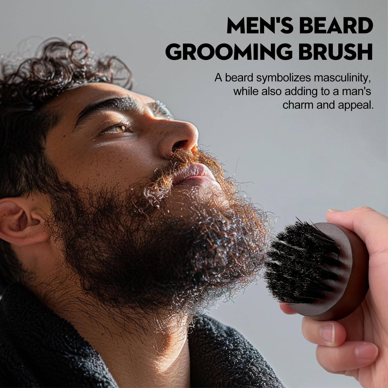 Cepillo para barba para hombre, mango redondo pequeño de madera, cerdas de jabalí sofisticadas