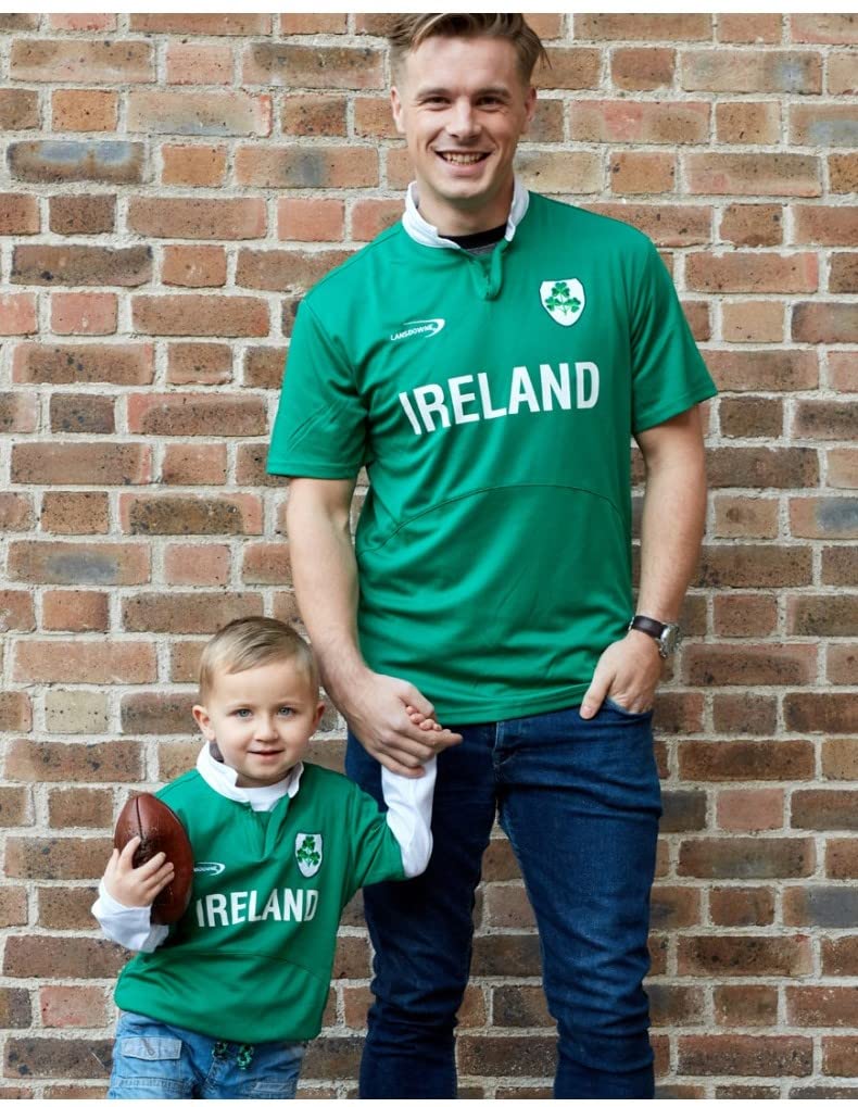 Carrolls Irish Gifts Ireland Shamrock Crest Design Kids Rugby Shirt, Green Colour