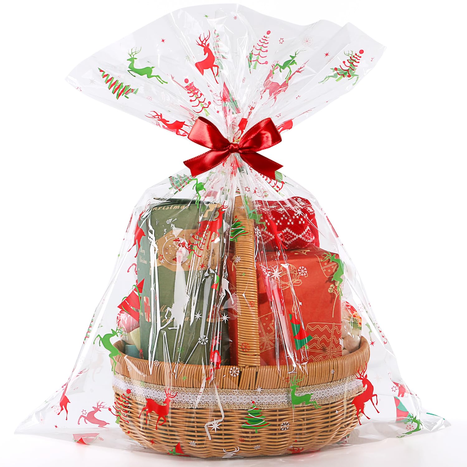 Christmas Cellophane Gift Bags 10 PCS 24x30 inch Large Reindeer