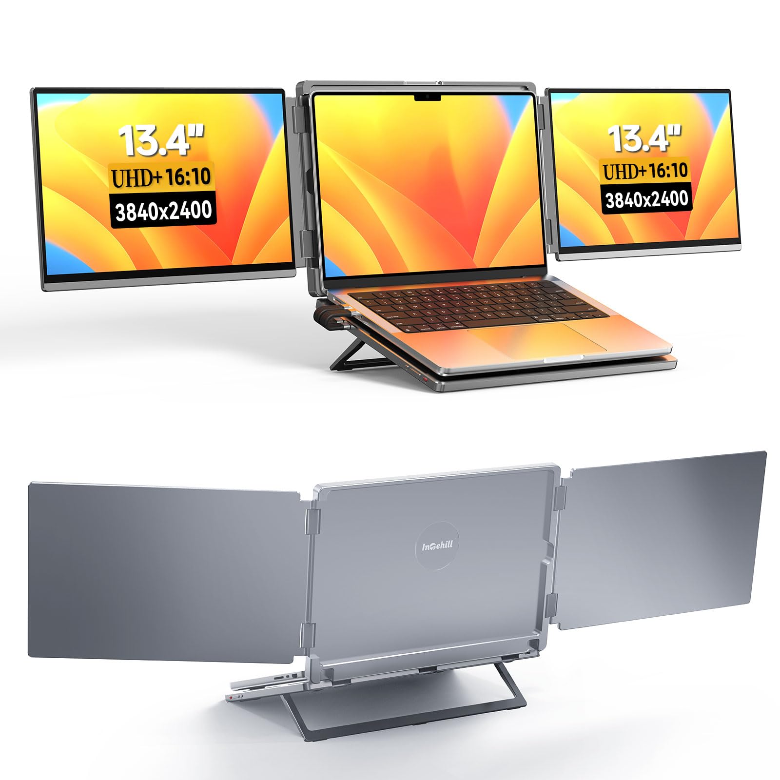 Photo 1 of Intehill 4K Laptop Screen Extender, 13.4" Dual Screen Monitor for Laptop, 3840x2400 Anti-Glare Portable IGZO Display, 100% sRGB 500 Nits Brightness Foldable Plug-Play Portable Travel Monitor, LR13U