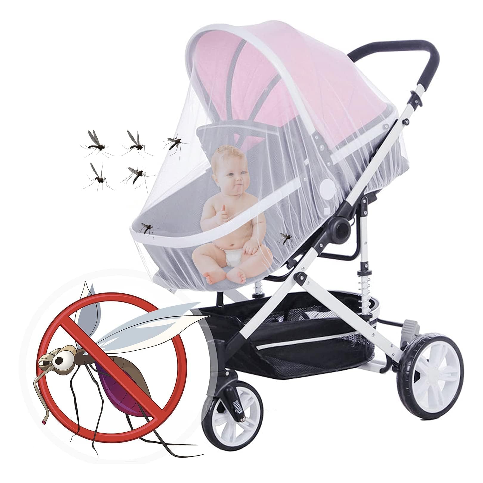 2 Moustiquaires Pour Poussette Universelle - Diamètre 150 Cm - Maille Fine - Bord élastique - Protection Anti-insectes Blanc