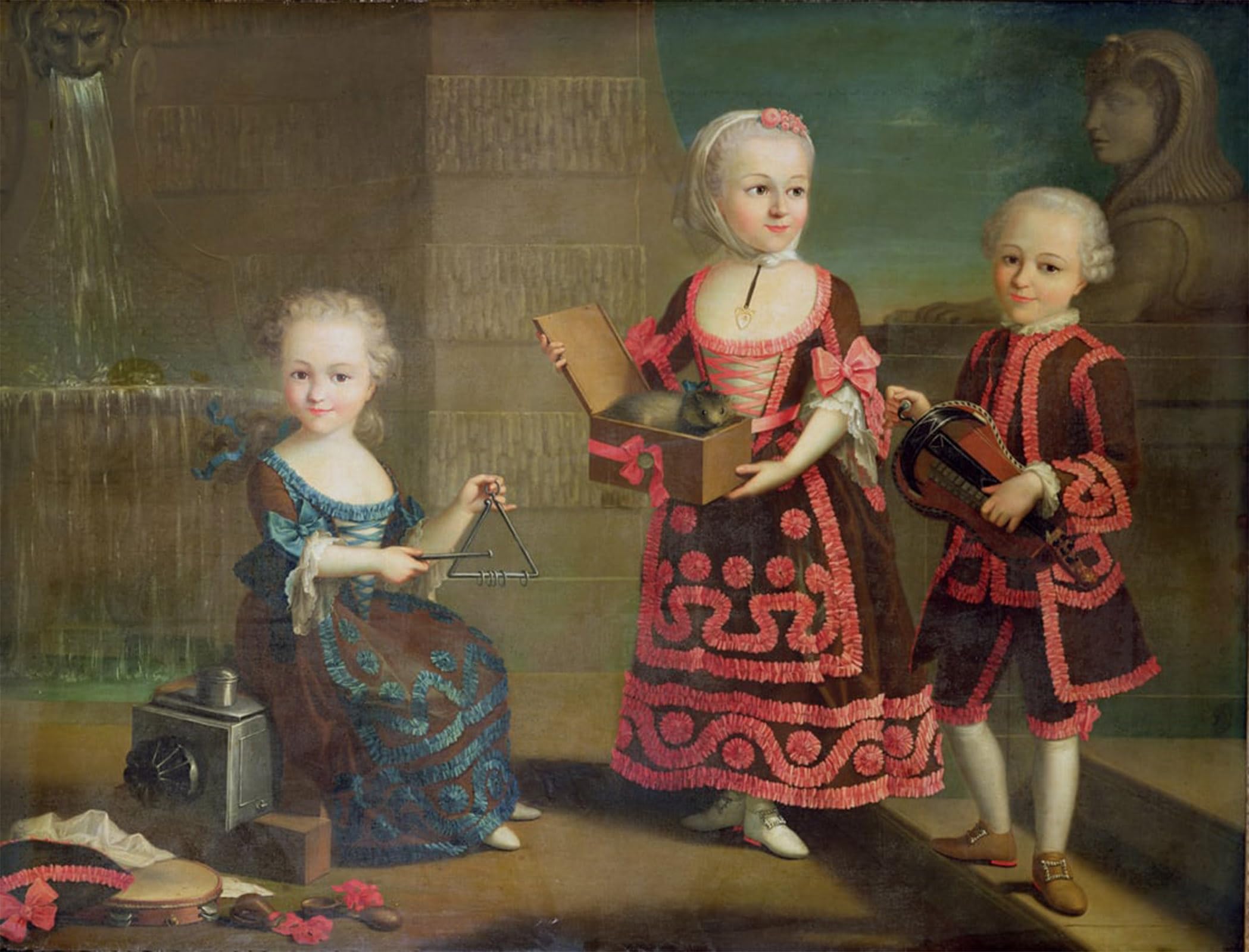 POSTERIIk Vintage Art Print Images Pictures Print a Group Portrait of a Girl with a Marmoset in a Box by Francois Hubert Drouais Modern Colour Posters for Office Home Decor 60x90cm