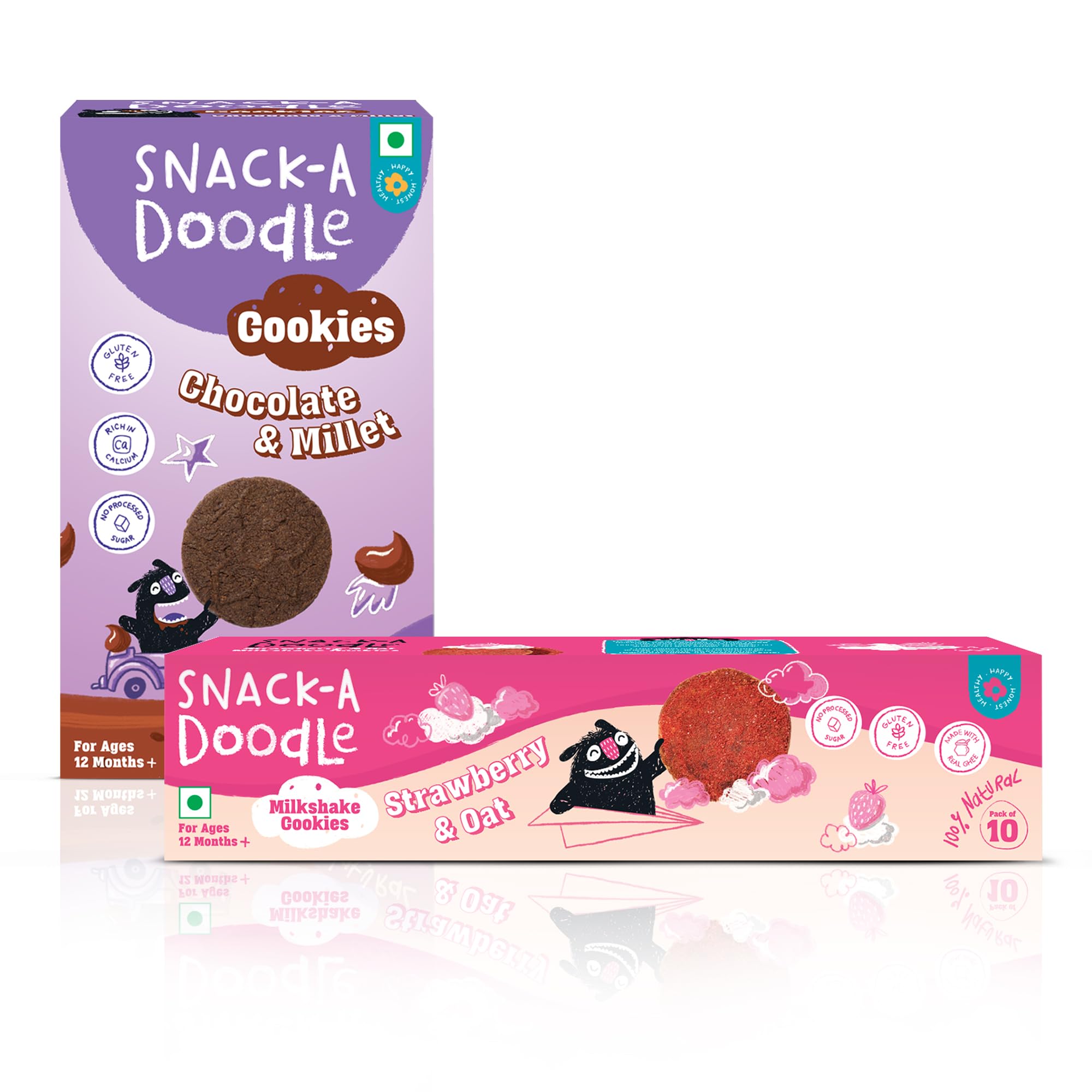 Snack-a-Doodle Chocolate Millet & Strawberry Oat Cookies | Nutritious Healthy Snacks for Kids | 100% Natural | No Maida | Made with Desi Ghee | Perfect for Tiffin, Evening Snacks & Travel | 300g