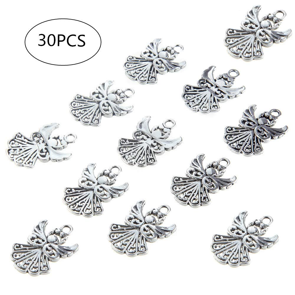 30 Pieces Angel Wings Charms Angel Charm Beads Charming Beads for Jewellery Making Or Necklace Making, Silver, 20*14mm - Image 2