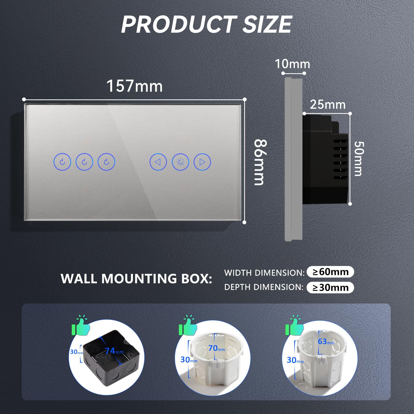 BSEED Interruttore WIFI Tattile e Interruttore Dimmer WIFI Alexa 3 Gang 1 Via Interruttore Smart Compatibile con Google Home, Interruttore a Parete Grigio(Richiesto la Linea Neutra)