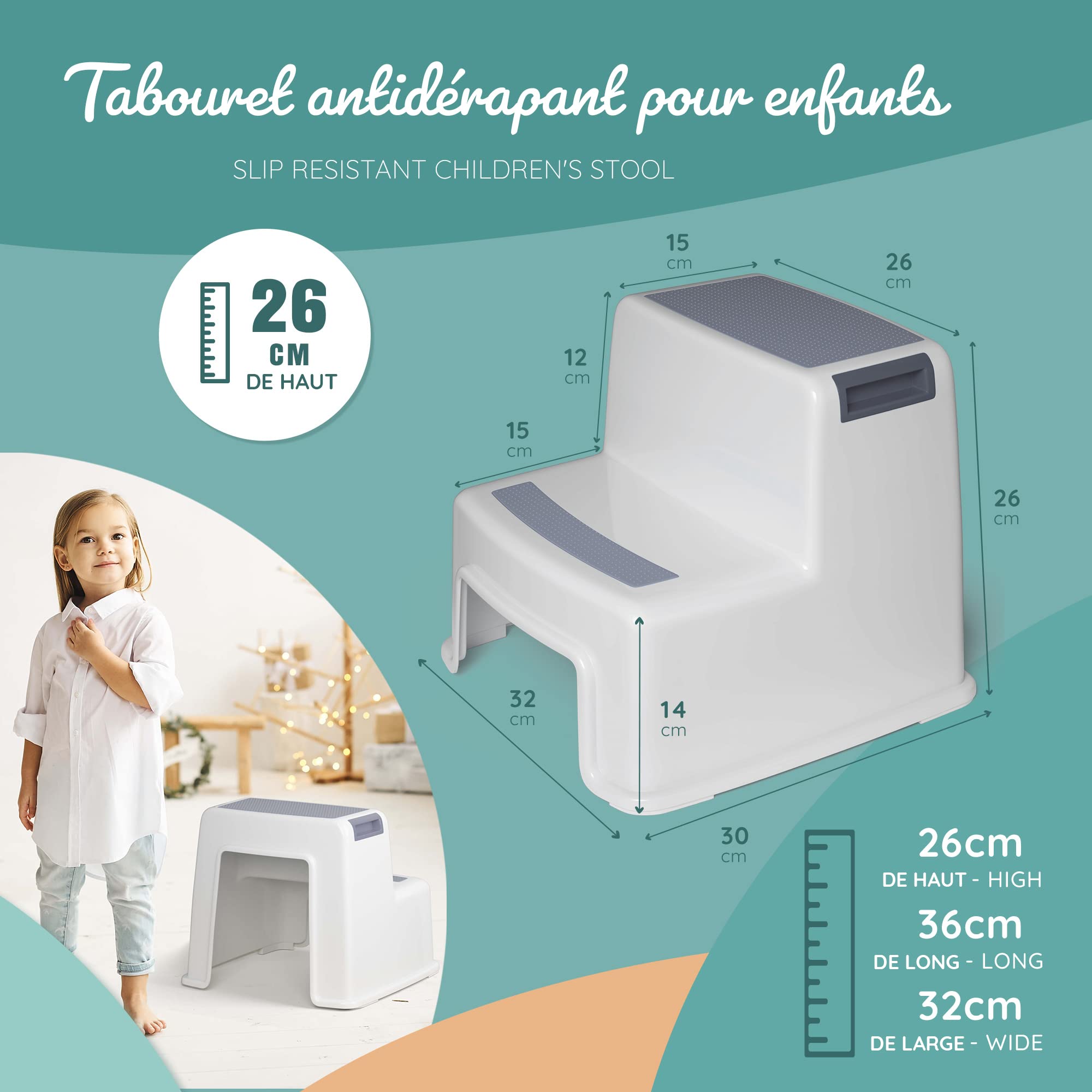 Marchepied Enfant BEARTOP - Support 60kg - Surface Antidérapante - Pour Salle De Bain Et Toilettes
